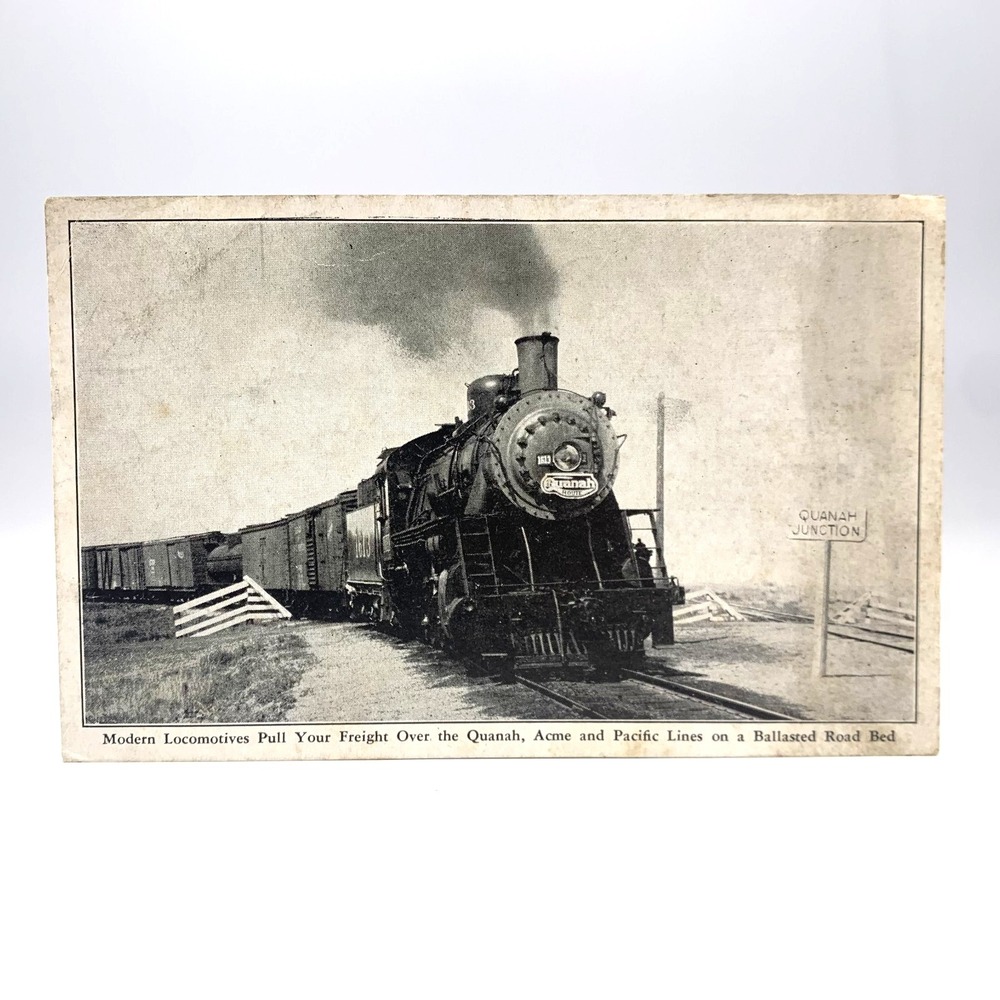 1947 Quanah Acme & Pacific Railway Railroad Postcard QA&P Freight‎ Train Texas
